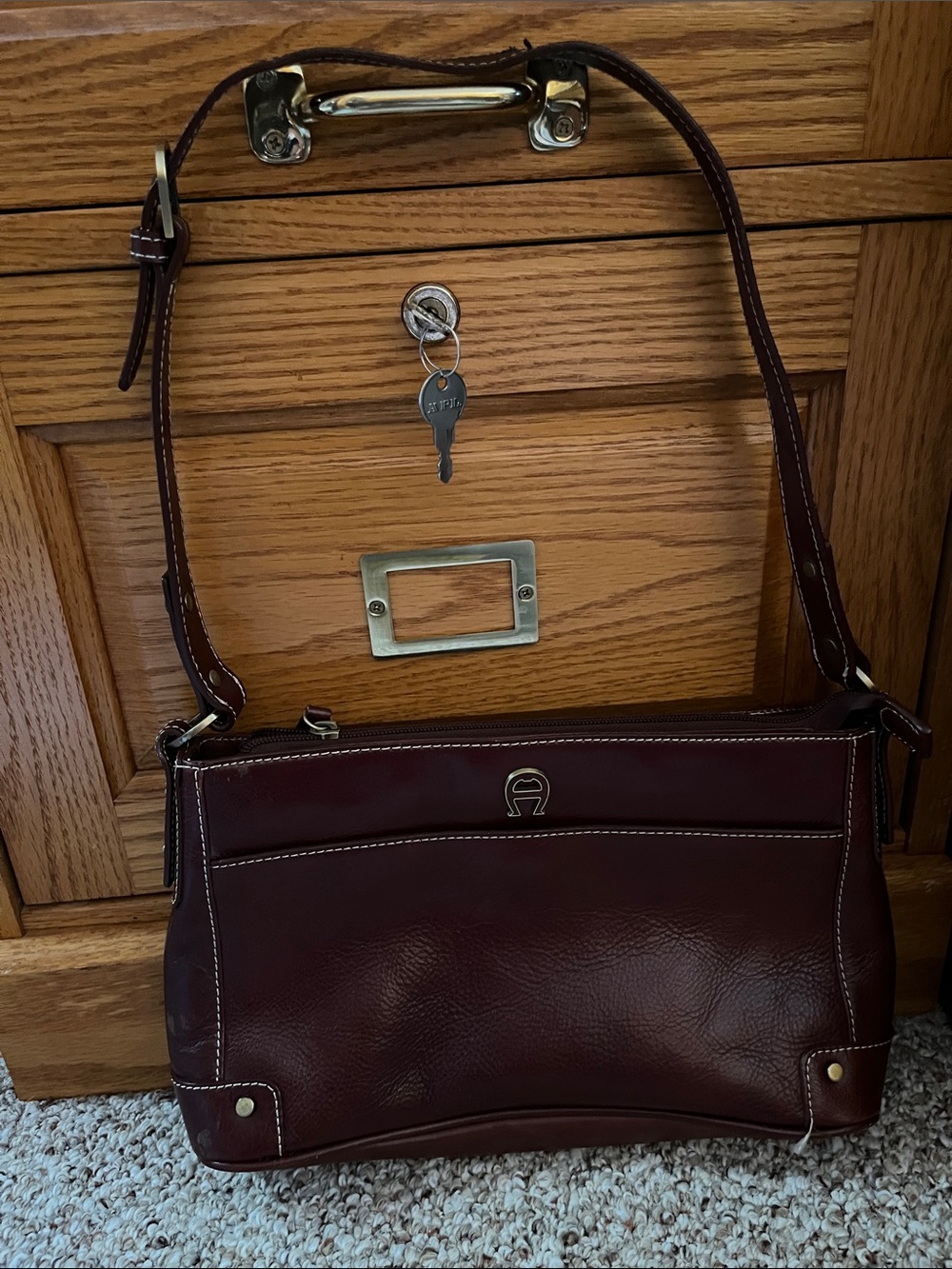 Leather Shoulder Bag in Deep Burgundy